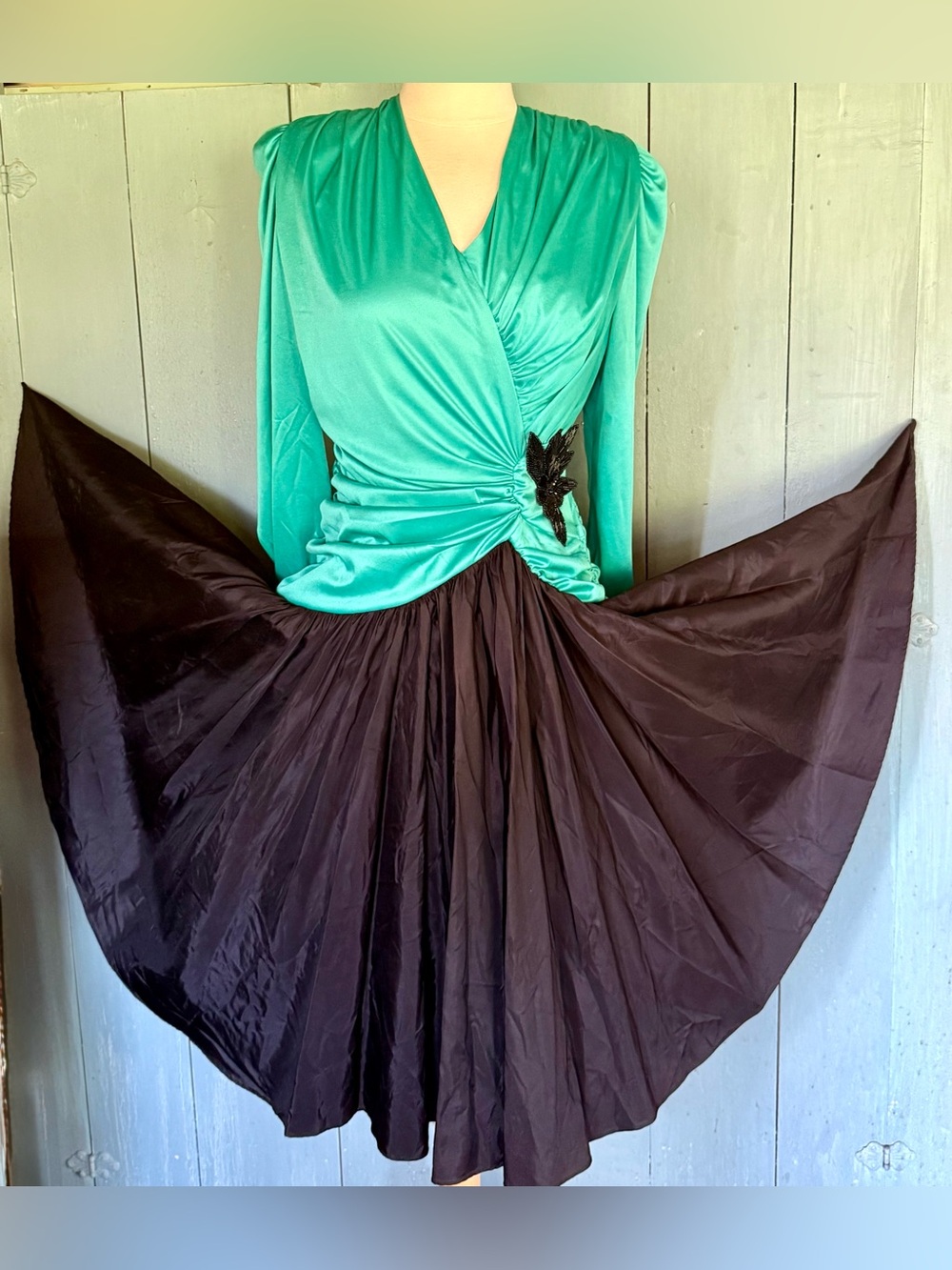 VTG Diamonds Run Party Dress Ruched Drop Waist Beaded Crinoline L-XL